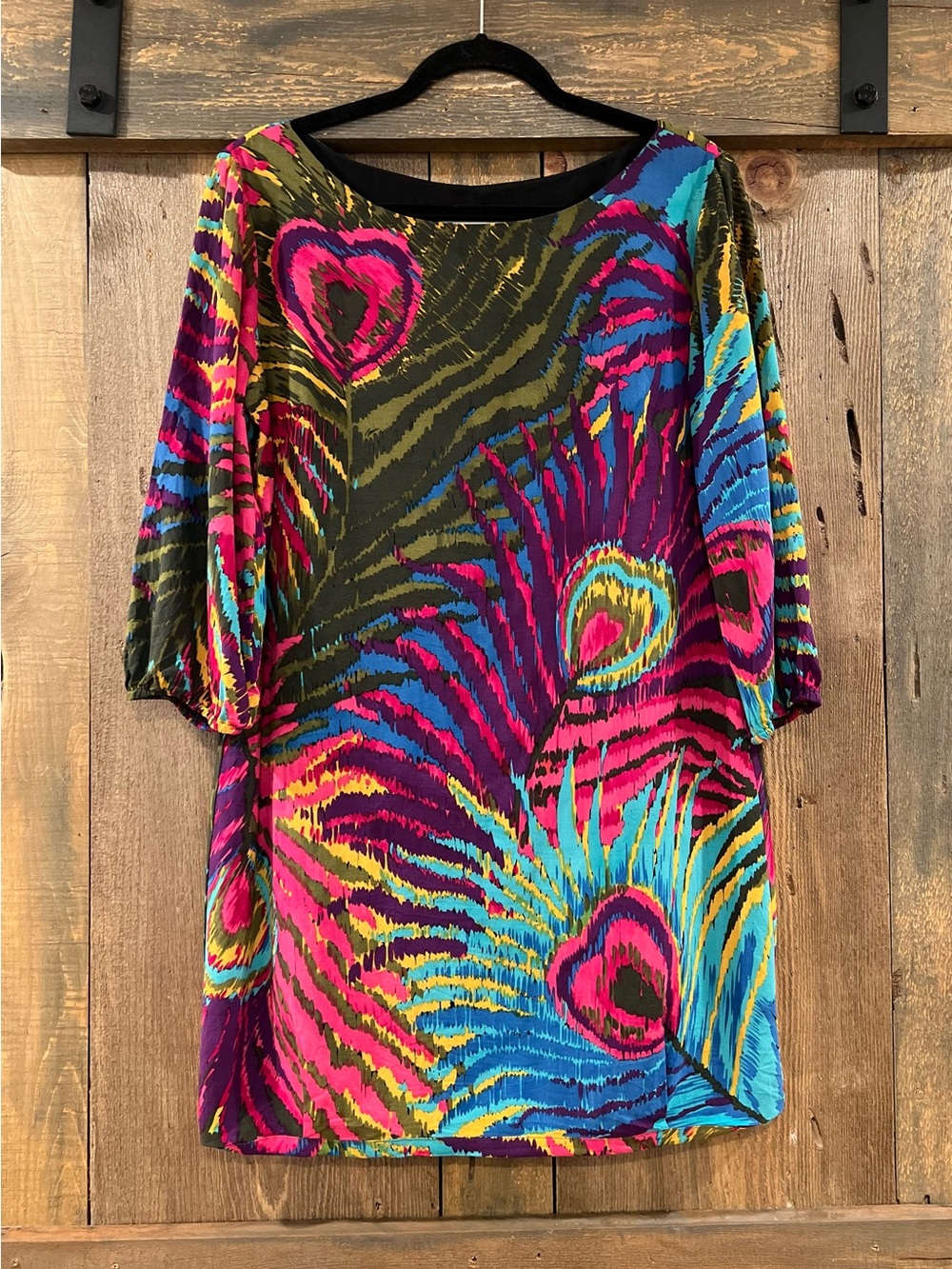 Trina Turk Kerry Peacock Feather Print Silk Blend Shift Dress Multicolor Size 8